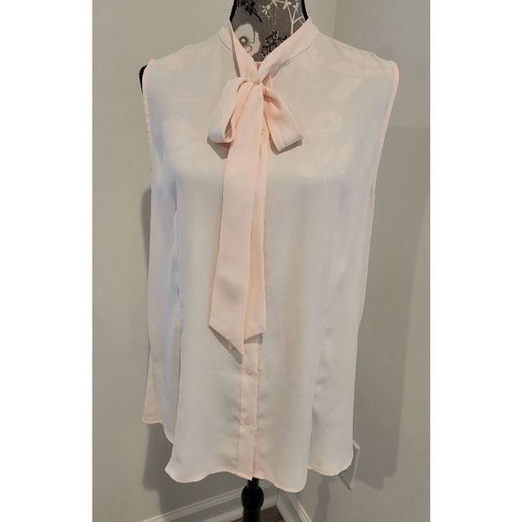 Anne Klein Light Peach Sleeveless Button-down Blouse with Tie - Picture 1 of 7